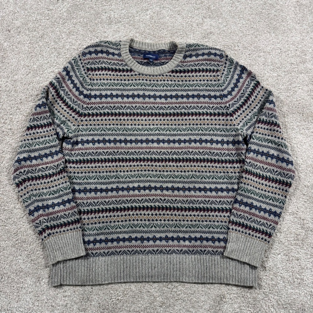 Croft & Barrow Mens Grey Fair Isle Crewneck Cotton Sweater Medium